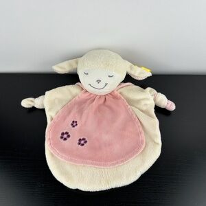 Steiff Rare Lamb Lovey White Cream Comforter 12" x 7" Pink Plush Flower Blanket